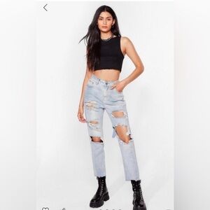Nasty Gal Light Blue Distressed Boot Cut Jeans